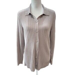 SOMA Ribbed Button-Up Cardigan Sweater Recycled Yarn Blend Neutral Size M